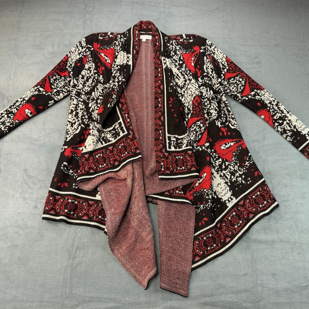 Jealous‎ Tomato Persian Paisley Open Front Knit Shawl Cardigan Womens Size L